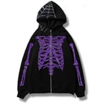 Y2k Herr Streetwear Vintage Skull Hoodie Zip Up Huvtröjor Gothic Toppar Sweatshirt Harajuku Retro Zipper Coats Jackor Unisex vinterkläder CMK Purple XL