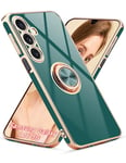 Jusy for Samsung Galaxy A16 5G Case, with 360° Rotating Ring Magnetic Stand, Luxurious Gloss Finish and Electroplating Shockproof Protective Phone Cover Case,Green