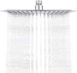 Tete de Douche Inox - Douche Economie d'Eau, Pommeau de Douche Carré 25CM, Tete de Douche Pluie Universelle Filetage 1/2 Pouce, Rotatif 360°, Inclinable 30°, Facile à Installer et à Nettoyer