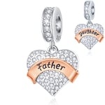 Father and Daughter Heart Pendant Charms, fits Pandora Men Bracelet, 925 Sterling Silver Daddy Dangle Clear Sparkle CZ Rose Gold Banner Beads, Gift for Dad in Law/Grandpa