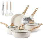 CAROTE Ensemble de casseroles et poêles antiadhésives en granit blanc pour induction - 10 pièces