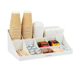 Mind Reader COMORG-WHT Station, Coffee Bar 11-Compartment, 2-Tier Cup and Condiment Countertop Organizer, 17.875" L x 9.5" W x 6.625" H, Plastic, White