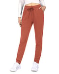 OUGES Womens Cotton Joggers Open Bottom Jogging Sweatpants Sports Trousers Tracksuit Bottoms Lounge Pants with Pocket (Brick Red,XL)