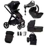 Bababing Black Raffi Bundle Travel System I-Size Car Seat And Base bag footmuff