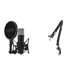 RØDE NT1 5th Generation Large-diaphragm Studio Condenser Microphone with XLR and USB Outputs (Black) & PSA1+ Professional Studio Arm with Spring Damping and Cable Management,Black