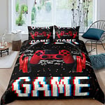 Teens Games Housse de Couette 3D Casque Casque Gamepad Ensemble de Literie, Enfants Garçons Musique Thème Gamer Housse de Couette, Couvre-Lit Gaming, Chambre Décor L, Rouge Noir