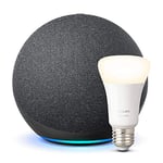 Echo (4e génération), Anthracite + Philips Hue White ampoule connectée (E27), Fonctionne avec Alexa - Kit de démarrage Maison connectée