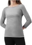 BODYWEAR LTD - Woman's Long Sleeve Round Neck T-Shirt Top - Stylish and Versatile - Casual Wear - Relaxed Fit - Everyday Comfort - Perfect Wardrobe Essential for All Seasons (Light Grey, UK Size S/M)