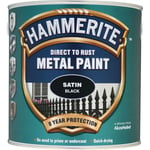 Hammerite Paint Satin Direct to Metal Rust Inhibitor Treatment Black  250ml