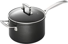 Le Creuset Toughened Non-Stick 16x9.5cm Saucepan w/Helper Handle and Glass Lid, Aluminium, 51108160010302 , Black