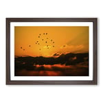 Big Box Art Birds in The Sky Orange Sunset Framed Wall Art Picture Print Ready to Hang, Walnut A2 (62 x 45 cm)