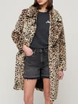 Superdry Vintage Long Faux Fur Coat - Multi, Multi, Size 16, Women