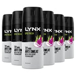 Lynx Epic Fresh Anti-Perspirant Aerosol Men's Deodorant Spray with ProScent technology and a grapefruit & tropical pineapple scent for 72 hours protection against odour and wetness 6x 150 ml