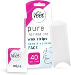 Veet Cold Wax Strips Hair Removal, Face, Sensitive Skin 40 Strips + finish wipes