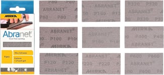 Abranet Bandes abrasives pour maille 70 mm x 125 mm Lot de 1 de chaque grain 80, 100, 120, 150, 180, 220, 320, 400, 600 - 9 pièces pour poncer bois, spatule, vernis, plastique