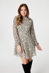 Izabel London Womens White Animal Print High Neck Mini Dress - Size 16 UK