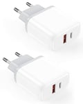 2-Pack Prise USB C 20W 2-Port Chargeur USB C [Certifié MFi] Charge Rapide VNOOK Bloc pour iPhone 15 14 13 12 11 Pro Max Plus SE 2020 XS XR X 8 7 6, iPad, Samsung Galaxy, Mural USB Secteur Alimentation