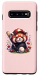 Coque pour Galaxy S10 Joli baseball jouant un panda rouge sur un rose