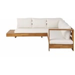 Salon de Jardin Grand Canapé d'Angle Modulable 5 Places en Bois d'Acacia avec Coussins Blanc Cassé Idéal pour Extérieur Moderne et Boho Beliani