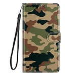 Adolasx Coque Compatible pour Xiaomi Redmi Note 13 5G avec Cordon Clapet a Rabat Cuir Motif Drôle Animal Magnetique Antichoc Étui PU Case Cover Portefeuille - Camouflage