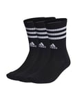 Boys, adidas Sportswear Unisex 3 Pack Cushioned 3 Stripe Crew Socks - Black, Black, Size M