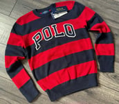 POLO RALPH LAUREN BOYS JUMPER 6-7 YEARS NAVY BLUE & RED STRIPES BNWT