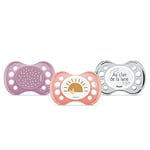 DODIE , Sucettes Anatomiques Jour et Nuit ,Tetine pour bébé , 0-6 mois , Sans BPA, Résistante , Rose, Fille , Lot de 3 - dont 1 phosphorecente