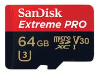 SanDisk Extreme Pro - Carte mémoire flash (adaptateur microSDXC vers SD inclus(e)) - 64 Go - Video Class V30 / UHS-I U3 - microSDXC UHS-I