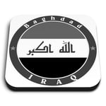 Square MDF Magnets - BW - Iraq Baghdad Flag Travel Stamp  #40264