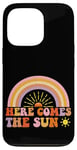 Coque pour iPhone 13 Pro Here Comes The Sun Style rétro arc-en-ciel