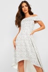 Womens Off The Shoulder Polka Dot Skater Dress - White - 8, White