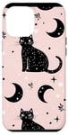 Coque pour iPhone 12 Pro Max Rose Art Déco Pois Phases de Lune Cristal Sorcière Noir