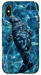 Coque pour iPhone X/XS Save The Manatee Crystal River FL Bleu abstrait rayé