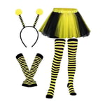 Bi-dräktset för vuxna Halloween Bi-dräkt Tutu-kjol Bi-randig knä-lång strumpa Långa handskar (FMY) YellowBlack