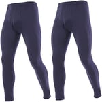 Lot de 2 Pantalons Thermiques Homme Bas Caleçon Long sous-Vêtements Chaud Hiver Couche de Base Ultra Doux Leggings sous-vêtement de Ski,Bleu Marine, Taille XL