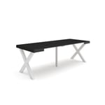 Table console extensible, 220, pour 10 personnes, 222x90x77cm, Pieds bois massif, couleur Noir