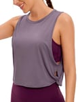 CRZ YOGA Pima Cotton Summer Gym Sleeveless Vest Tops for Women Light Elastic Running Crop Top Loose Crew Neck Yoga Shirt Purple Gray 16