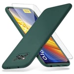 Richgle Compatible with Xiaomi Poco X3 Pro/Poco X3 NFC Case & Tempered Glass Screen Protector, Slim Soft TPU Silicone Case Cover Shell Compatible with POCO X3 Pro - Midnight Green RG80595