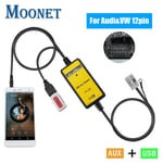 Moonet auto MP3-CD-vaihtaja USB AUX -sisääntulosovitin Audi & Volkswagen Tiguan Touran T5 Golf Passat Skodalle (12pin)