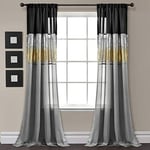 Lush Decor Night Sky Window Curtain Panel, Single, 42" W x 95" L, Black & Gray- Sequin Curtains - Sparkle & Color Block Design - Modern Glam Decor - Long Curtains For Bedroom & Living Room