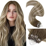 LaaVoo Extension Cheveux Naturel a Froid Micro Loop Balayage Brun Clair Extension Micro Locks Cheveux Naturel Balayage Brun Clair A Blond Platine 40cm/50g Easy Loop Extensions #8/60/8