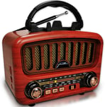 Poste Radio Portable Avec Haut-Parleur Bluetooth, Am/Fm/Sw Petite Radio Vintage Avec Haut-Parleur 5W Et Bluetooth 5.0, Transistor Radio A Pile Avec Fonction Usb/Tf/Aux (Rouge)