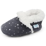 Dotty Fish Toddler Soft Suede Slippers – Non-Slip, Warm Fleece-Lined Shoes – Grey with Silver Stars. 4-5 Years (10 UK Child)