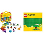 LEGO 10713 Classic Creative Suitcase, Toy Storage, Fun Colourful Building Bricks for Kids & 11023 Classic Green Baseplate, Square 32x32 Stud Building Base, Build and Display Board Set