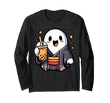 Ghost Drinking Bubble Tea Japanese Kimono Long Sleeve T-Shirt