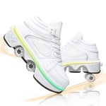 Fbestxie Outdoor Roller Skates for Women Invisible Four Rounds of Running Shoes Deformation Parkour Shoes with 7 Color Led Light Comfortable Breathable,high top with light white,41