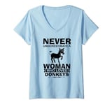 Womens Never Underestimate A Woman Who Loves Donkeys - Funny Donkey V-Neck T-Shirt