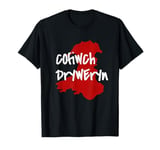 Distressed Cymru Wales Map with Mural Text Cofiwch Dryweryn T-Shirt