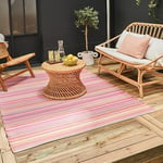 THE RUGS Rainbow Collection Outdoor Rug - Easy to Clean, Waterproof Plastic Outdoor Rugs for Garden, Patio, Balcony, Camping - Vibrant Plastic Straw Rug - Threads Pink, 180x270