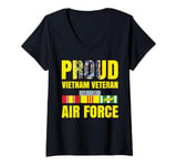 Womens Proud Vietnam Veteran US Air Force Army, USA Flag & Boots V-Neck T-Shirt